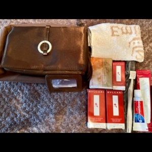 🆕 Bvlgari Chocolate Brown Satin Clutch And “The Day After” Toiletries.